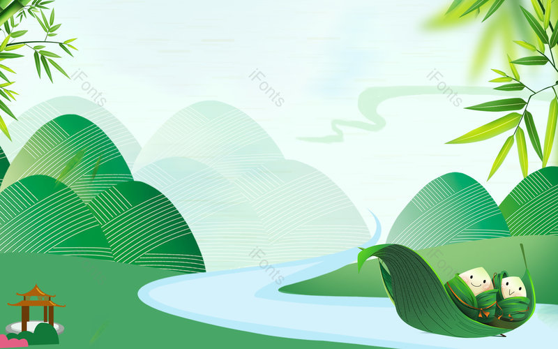 清新手绘古风风格端午节日吃粽子赛龙舟背景,插画/手绘图,插画/手绘图库,插画/手绘图下载,插画/手绘